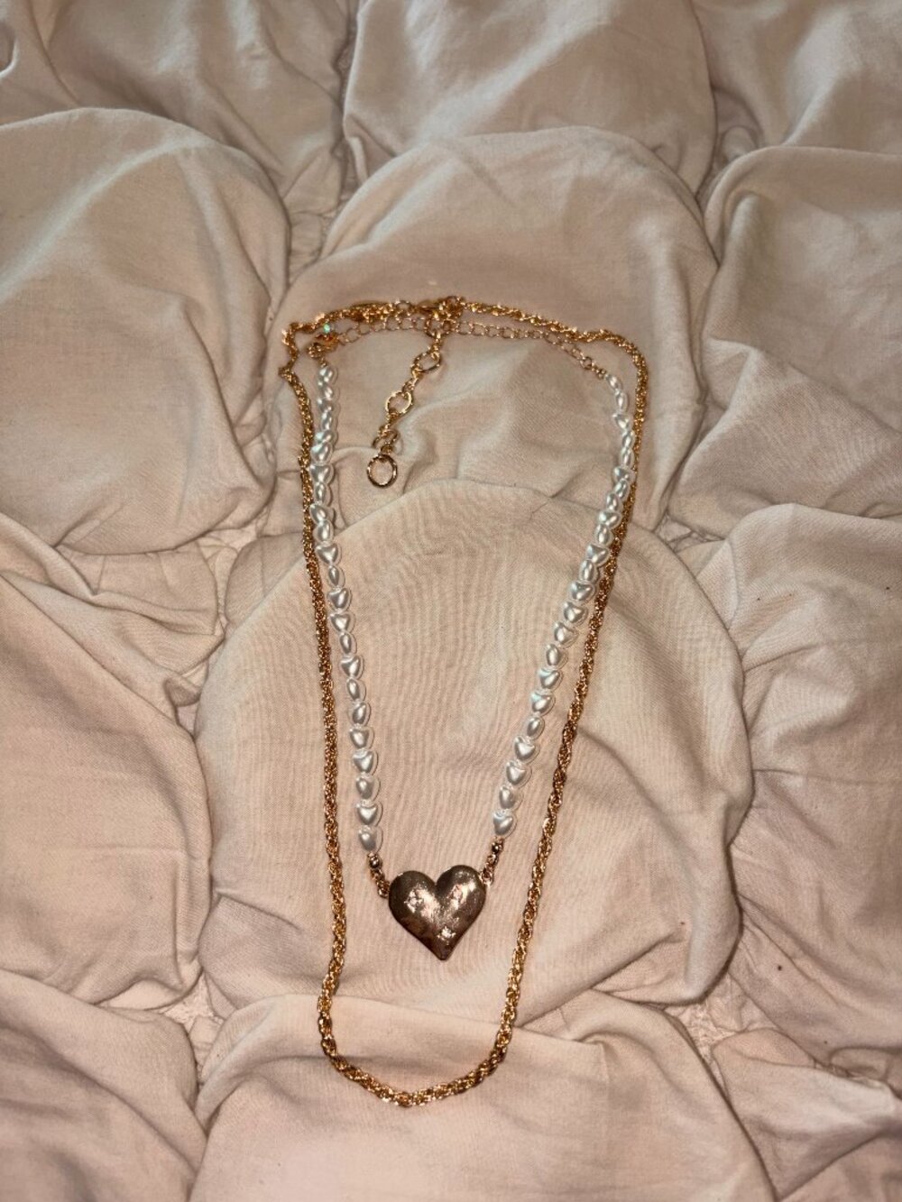 Free People Celestial Pearl Heart Layered Rope Chain Necklace Coquette